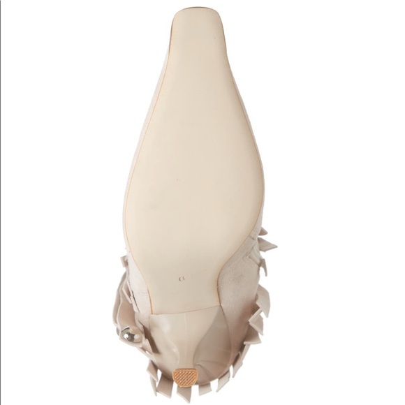 Jeffrey Campbell Stiletto Fringe Stud Bone White Suede Pointed Toe Bootie NWT - Picture 6 of 12